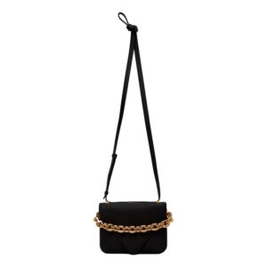 Black handbag with gold chain strap