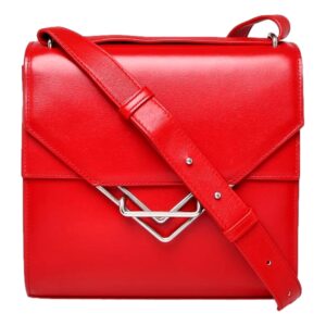 Red leather handbag with strap