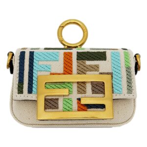Beige handbag featuring bold multicolor design