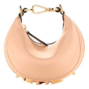 Beige crescent-shaped handbag with gold clasp