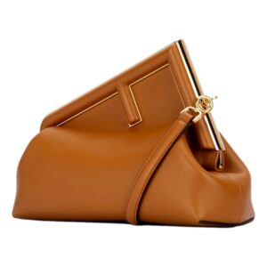 Brown leather handbag with gold accents