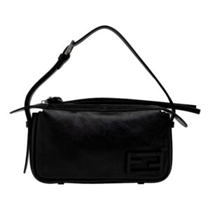 Black leather handbag with shoulder strap