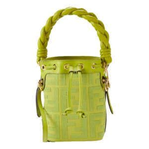 Green designer handbag with braided handle