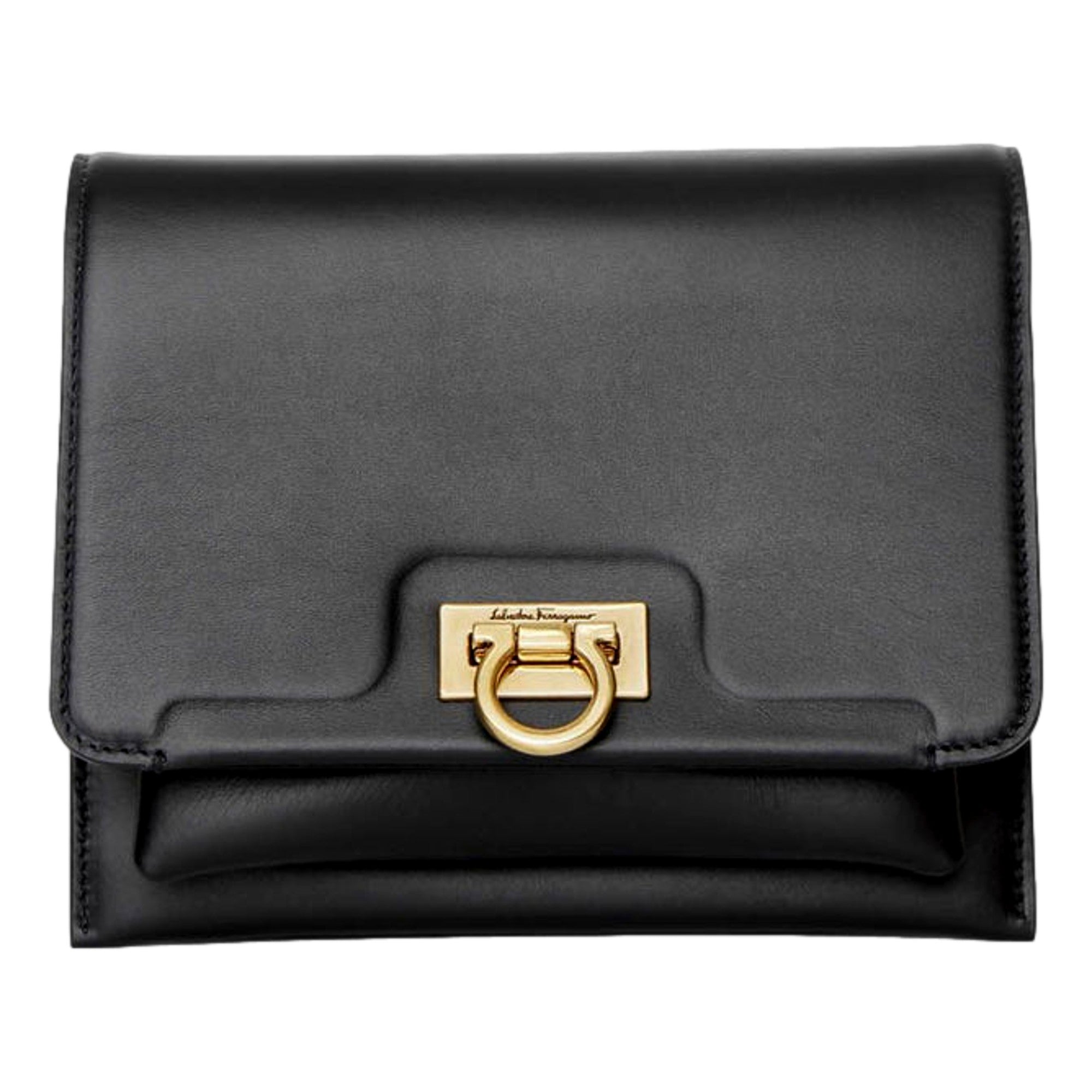 Black leather purse with gold clasp