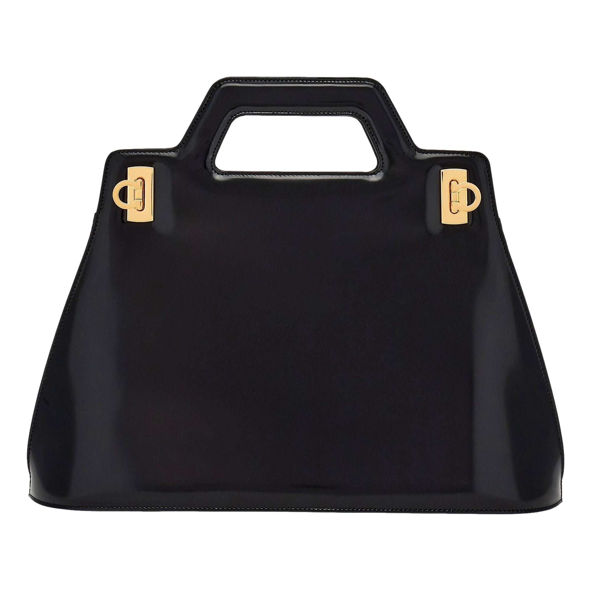 Black handbag with gold accents