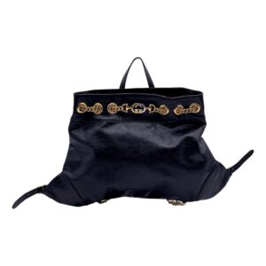 Stylish black purse featuring gold accents
