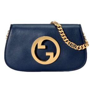 Navy handbag with gold chain strap