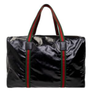 Designer black duffel with colorful accents