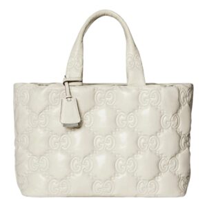 White quilted handbag with embossed pattern