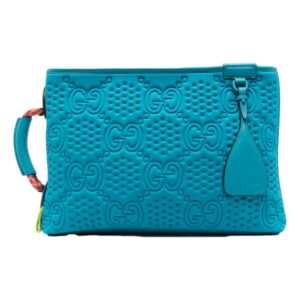 Stylish blue clutch with logo design