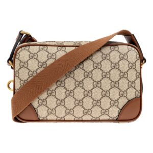 Stylish logo-print shoulder bag with brown accents.