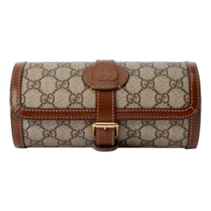 Stylish patterned purse with logo detail.