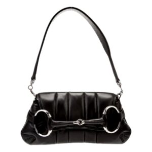 Black leather handbag with silver accents