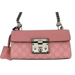 Pink designer handbag with chain strap