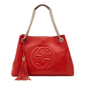 Elegant red bag with embossed logo