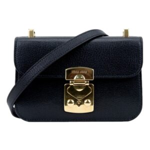 Black leather handbag with gold clasp