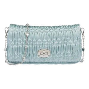Elegant blue satin clutch with chain strap