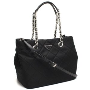 Elegant black tote with silver chain handles