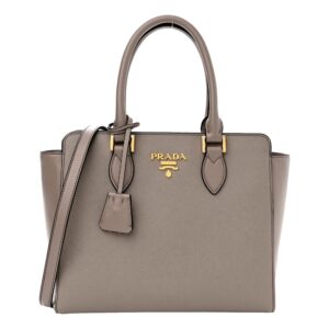 Stylish gray Prada tote bag