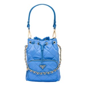 Stylish blue bucket bag with gold accents