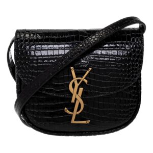 Black crocodile-patterned shoulder bag with logo
