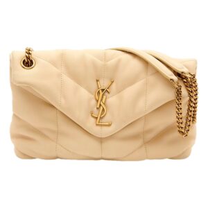 Beige quilted handbag with chain strap