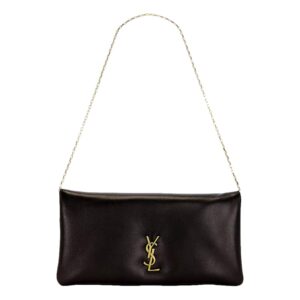 Black designer handbag with gold logo