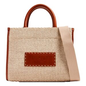 Woven handbag with leather details
